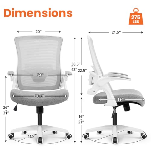 NEO CHAIR Office Desk Chair Computer High Back Mesh Gaming Seat with Ergonomic Adjustable Comfy Flip-up Armrests Lumbar Support Height for Home (Grey)