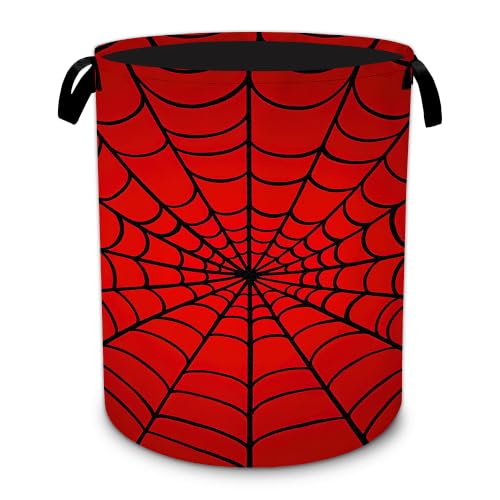 Red Spider Web Laundry Hamper, Foldable Oxford Cloth Basket with Handles,Boys Portable Clothes Storage Bucket and Laundry Bag for Laundry Room Bedroom Bathroom Dorm,20.8x16 Inch by YIKTI - Used condition - US$20.44