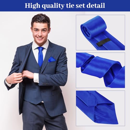 Image of Zhanmai 48 Pcs Men Solid Color Ties and Pocket Square Set Satin Necktie Business Handkerchief for Wedding Party