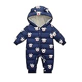 [yuebanwan] ベビー服 ジャンプスーツ パーカー 新生児服 子供用着ぐるみ ジャケット 防寒 フリース 厚手 暖かい 可愛い アウター 冬 出産祝い 誕生日祝い (ネイビー,100)