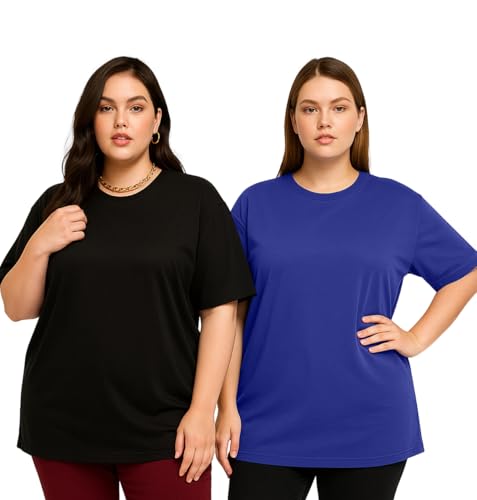 Image of JUNEBERRY 100% Pure Cotton Oversized Baggy Fit Drop Shoulder Solid Core Plus Size T-Shirt Combo for Women (Pack of 2) (Sizes from: 2XL to 5XL)