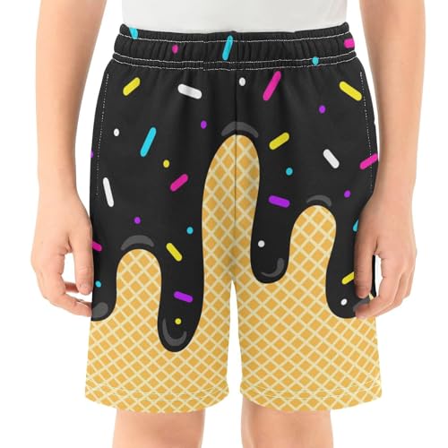 Boys Swim Trunks with Compression Liner Youth Ice Cream Shorts Swim Trunks for Kids Teen Boy Toddler Swimsuit Quick Dry Bathing Suit Baseball Drip Shorts Beach Boxers Shorts Black Size 2-3 Years