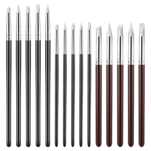 15 Pack Silicone Paint Brushes for Crafts 5 Shapes Head Rubber Tip Silicone Sculpting Tools Paint Pens for Crafts Pottery Clay Nail Art, 0.11inch, 0.20inch, 0.31inch Heads