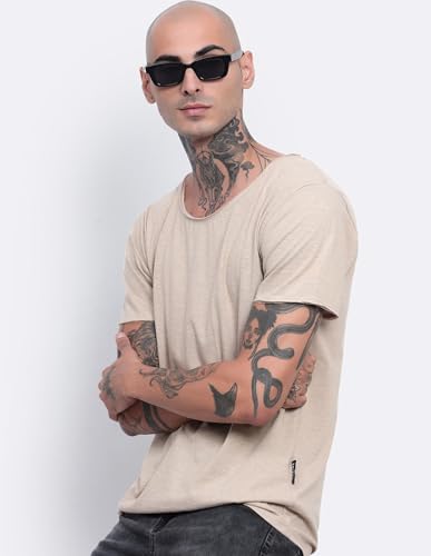 Image of Men's Cotton Scoop Neck T-Shirts, Regular Fit Tshirts Melange Scoop Neck T-Shirt