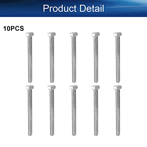 Image of Bettomshin 10Pcs M8 x 90mm Hex Bolts, 304 Stainless Steel 1.25mm Thread Pitch Fully Threaded Metric Hex Head Screw Bolts, Hexagon Screw Bolt, Hex Tap Bolts, Silver, A2-70 (Overall Size 95.3x13x13mm)