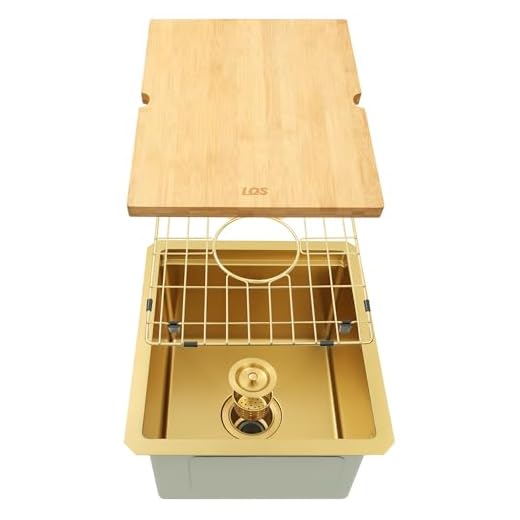 LQS Gold Undermount Bar Sink, RV Sink, Handmade Stainless Steel Bar Sink 15" x 17", 16 Gauge Workstation Sink, Small Single Bowl Kitchen Sink with Cutting Board, Sink Protectors and Accessories