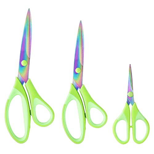 Titanium Scissors, Sharp Blades Shears, Rubber Soft Grip Handle, Multipurpose Scissors Set Great For Crafts, Sewing, Arts, Office, School And Home Supplies, 1 Set Of 3 Pack, Green #TOP10
