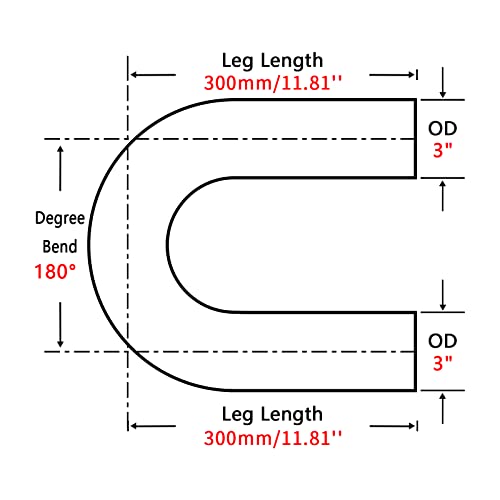 Image of 3 Inch 180 Degree DIY Custom Mandrel Exhaust Pipe Tube Pipe, T304 Stainless Steel, Universal Fit, 24.56 Inch End to End Length, 3'' OD Mandrel Bend Pipe