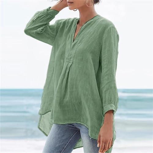 Women Solid Color Beach Shirts Spring Summer Casual Long Sleeve Blouses V Neck Tunic Tops2