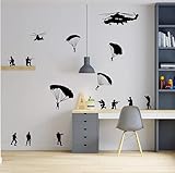 ZzMY Helicopter and Army Men Bucket of Soldiers Paratroopers Wall Decal for Kids Room Decor Nursery Wall Decal Vinyl Wall Sticker for Boys Y89 (Medium)