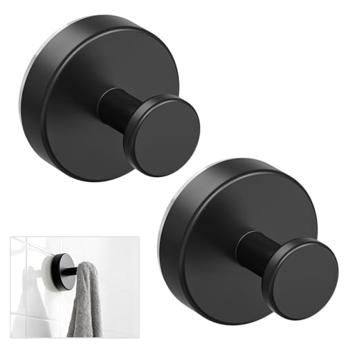 Image of Suction Cup Hooks for Shower, No Drill Removable Bathroom Hooks for Loofahs | Shower Hooks for Inside Shower, Heavy Duty Shower Suction Hooks for Bathroom Window, Door, and Wall, 2 Pack, Black