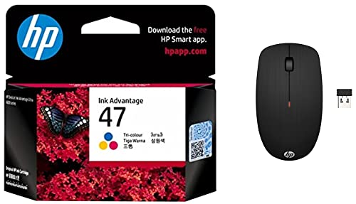 Image of HP X200 Wireless Mouse with 2.4 GHz Wireless connectivity, Adjustable DPI up to 1600, ambidextrous Design, and 18-Month Long Battery Life. 3-Years Warranty & 47 Tri-Color Original Ink Cartridge