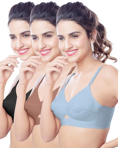 Image of Brida Kavya Xtra Soft Cotton Round Stitch Bra for Women | Full Coverage | Double Layered | Non-Padded | Wireless | Saree Bra for Heavy Bust | Daily Use | Combo