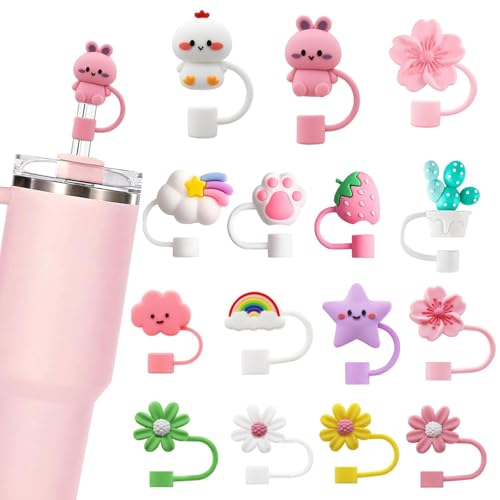 Image of 15Pc Straw Cover for Stanley Cup, Silicone Straw Topper for Stanley Cup 30&40oz with Tumblers, 10mm 0.4in Lid Accessories (Reusable)