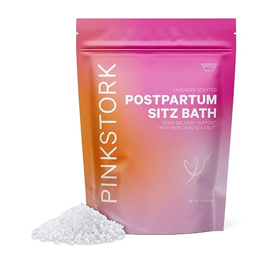 Image of Pink Stork Postpartum Sitz Bath Soak: Dead Sea Salt for Perineal Care & Cleansing, Postpartum Recovery, Labor & Delivery Essentials, Postpartum Essentials, Women-Owned, Lavender Scented, 1 lb
