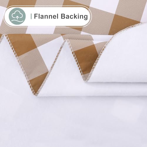 Image of misaya Round Waterproof Vinyl Table Cloth, Buffalo Flannel Backed Tablecloth, Wipeable Plastic Table Cover for Dinner, Kitchen, Picnic (60 inch, Brown and White)