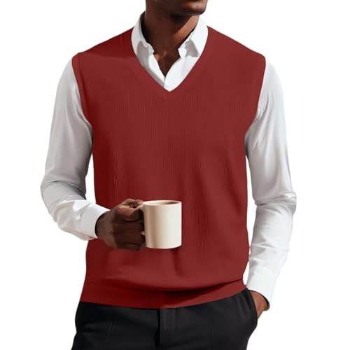 Mens Sweater Vests Casual Fall Sleeveless V Neck Knit Pullover Plus Size Loose Fit Business formal Waistcoat