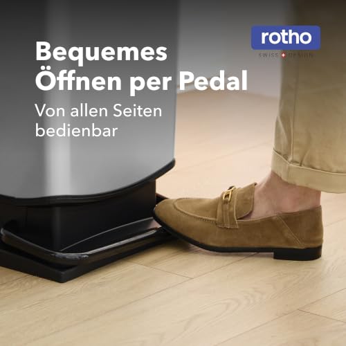 Rotho Paso Mülleimer Küche Papierkorb 20 L Soft-Close mit Pedal Silber – Ansicht 3