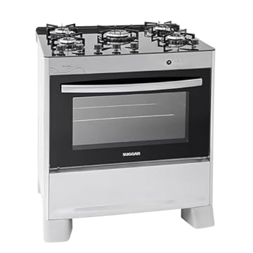 SUGGAR FOGÃO NEO GLASS PRATA MESA DE VIDRO 5 BOCAS TREMPE 6 APOIOS ACENDIMENTO AUTOMÁTICO FGVNG510PRIX