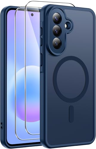 Opkiegrn Magnetisch HandyHülle Kompatibel mit Samsung Galaxy S22 Kompatibel mit MagSafe mit 2 Schutzfolie,Vollständiger Kameraschutz, Stoßfest Dünn Durchscheinende Matt SchutzHülle (Grau)