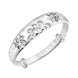 Damen Charm-Armband,925 Sterling Silber Armreif Mode Solide Blume Runen Geschnitzt Breite Exquisite Manschette Armreif Verstellbares Amulett Armband Für Männer Frauen Ewigkeit Schmuck Weihnachtsge