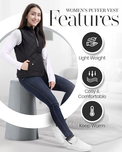 NY Threads Puffer Vest Women Slim Fit Lightweight Stand Collar Quilted Zip Puffer Vest4