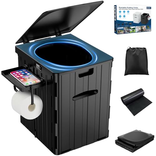 Toilettes Portables pour Adultes, 39 cm de Haut, Toilettes de Camping Pliables Extra Larges avec Étagère Amovible pour Téléphone et Porte-papier...