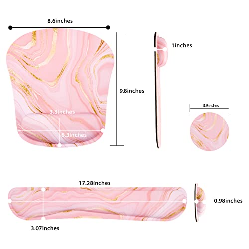 Memory Foam Ergonomic Keyboard Wrist Rest Pad and Mouse Wrist Rest Support Mouse Pad Set with Non-Slip Rubber Base Set for Office Gaming Easy Typing & Pain Relief-Pink Fluid