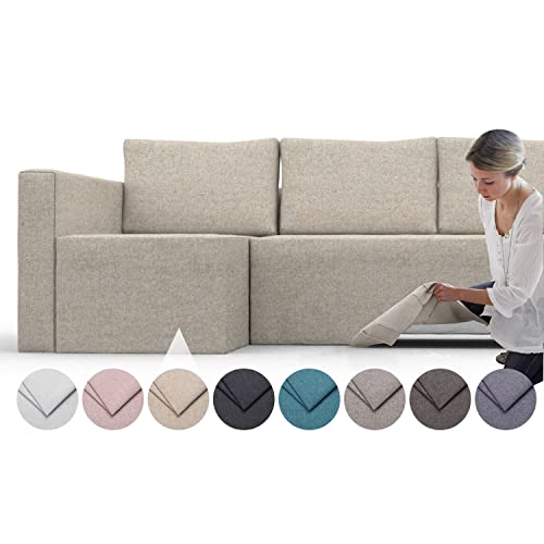 comfortly | Cover for Friheten Corner Sofa Bed Left, Replacement Slipcover, Heavy Duty 4 pcs Cover, Pets and Stain Proof Durable Nano-Tech Fabric (Cashmere Blends - Beige)