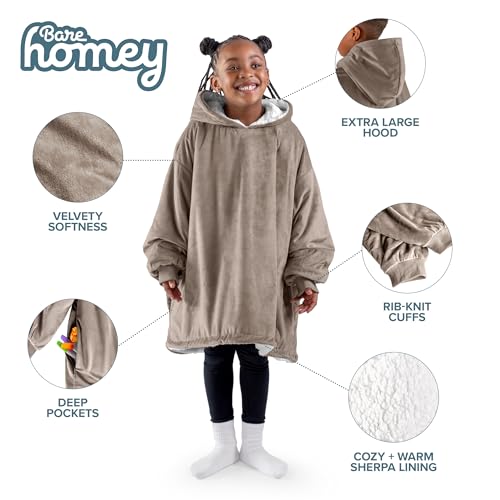 Image of Bare Home Wearable Blanket Hoodie - Soft Plush Sherpa - Warm and Cozy - Oversized Wearable Blanket