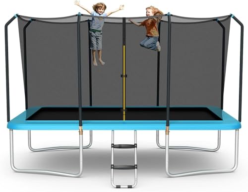 Cama elástica rectangular de 8 pies x 12 pies con cierre de seguridad, mini cama elástica plegable para niños y adultos, red y escalera incluidas, capacidad de peso de 150 kg