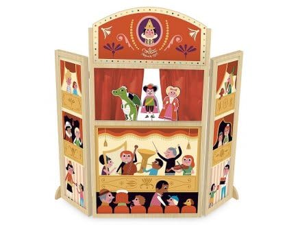 cavernedesjouets Theatre de marionnettes en Bois Enfant 110 x 5 x 115 cm - Base Robuste Rideaux Scene - Jeu Imagination - Set castelet et Carte