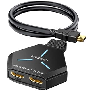 KiWiBiRD splitter HDMI 1 in 2 out, Sdoppiatore HDMI 1 ingresso 2 uscite duplicatore per doppio monitor due schermi estensione 4K 2160p 1440p 1080p HDCP, compatibile con PC Sky Q PS5 PS4 TV box