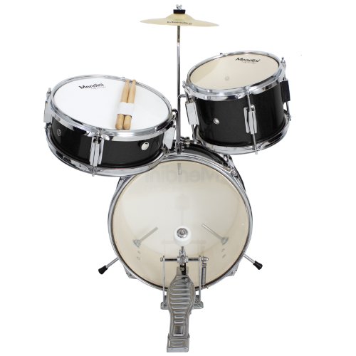 Mendini By Cecilio 13 Inch 3-Piece Kids/Junior Drum Set With Throne, Cymbal, Pedal & Drumsticks, Metallic Black, Mjds-1-Bk #TOP3