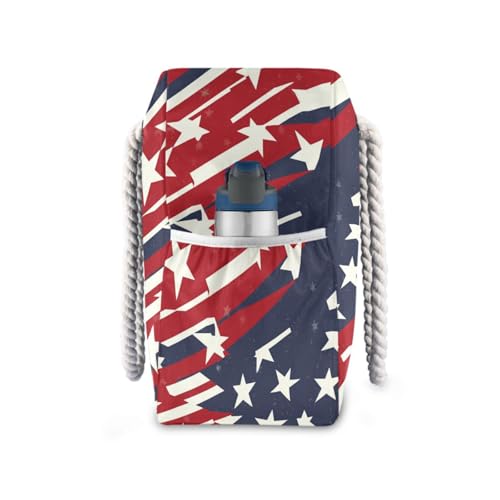 JUNZAN American Flags Beach Tote Bag with Handles Swim Pool Bag Beach Totes Bags for Women with Waterproof Pockets Blue and Red4