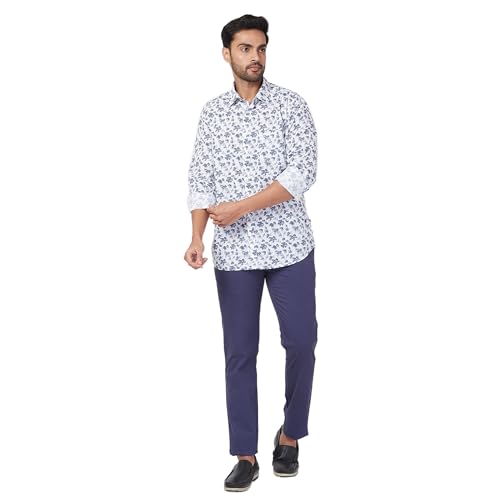 Image of Parx Low Rise Tapered Fit Cotton Blend Solid Pattern Flat Front Casual Trouser