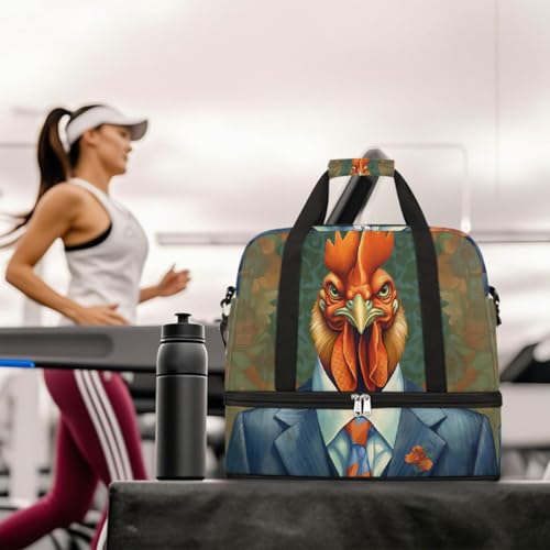 Sports Gym Bag Cock Animal Men Large Travel Duffel Bag With Shoe Compartment Foldable Waterproof Carry-On Weekend Travel Bags for Camping Overnight Yoga Hospital Travel Bags 6