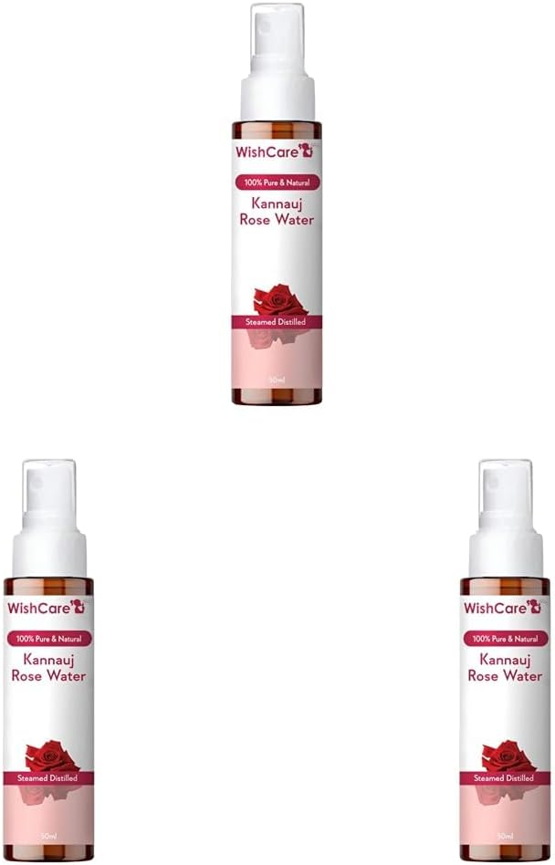 WishCare® 100% Pure & Natural Rose Water - For Skin, Face & Hair - Steam Distilled - Kannauj Gulab Jal - Spray Skin Toner - Free From Paraben, Alcohol & Chemicals - 50 ml (Pack of 3)