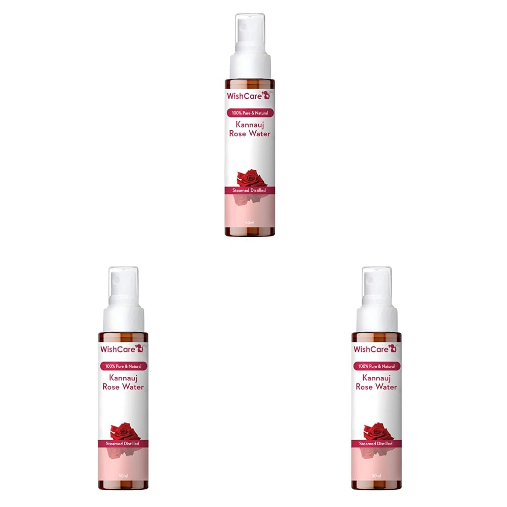 WishCare® 100% Pure & Natural Rose Water - For Skin, Face & Hair - Steam Distilled - Kannauj Gulab Jal - Spray Skin Toner - Free From Paraben, Alcohol & Chemicals - 50 ml (Pack of 3)