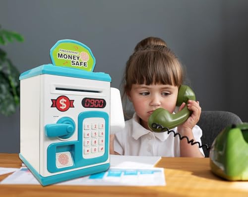 Image of Fingerprint Money Safe Bank Toy for Kids | Password Lock Piggy Bank with Automatic Cash Deposit | Electronic Coin Saving Box | Safe Locker Toy for Boys & Girls