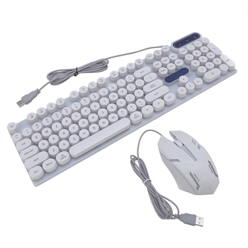 Generic Combo de Teclado y Ratón para Máquina de Escribir Punk Retro Retroiluminado para Juegos, Juego con Cable USB Plug and Play para XP/7/8/10, Material ABS (Conjunto Punk Blanco D500)
