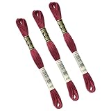  MYMERCERIE Lot de 3 échevettes 8m DMC Fil à Broder mouliné 117 100% Coton Rouge Bordeaux 498