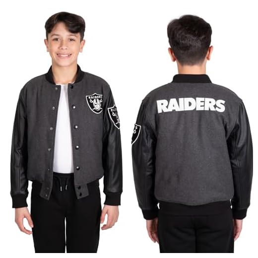 Ultra Game NFL Boys Classic Baseball Varsity Jacket, Charcoal, 8