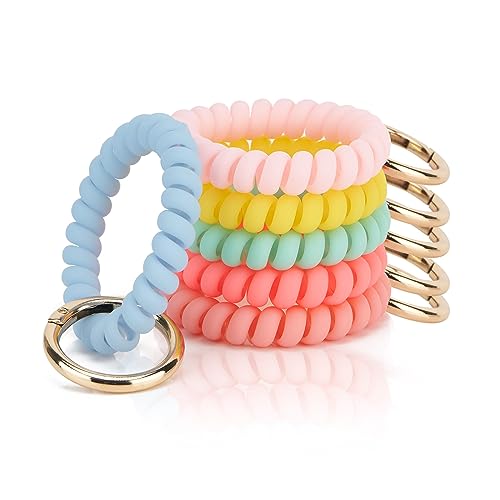 Image of QIUTIMIY 6PCS Wristlet Keychain, Colorful Spiral Coil Hair Tie for Women, Sauna Accessaries Wrist Coil Key Ring Key Holder