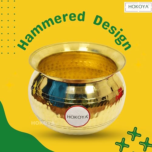 HOKOYA Brass Handi for Culinary Preparation (Water Capacity 2 Litres) Small Size Brass Handi for Cooking Biryani | Brass Kitchen Utensils - Image 2