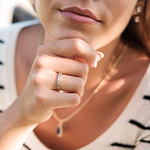 espere Emerald Cut Bezel Set CZ Halfway Eternity Band | 7 Stone Wedding Anniversary Band Bridal Set2
