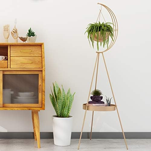 airogym Metal Plant Stand, Plant Holder for Indoor Outdoor, Multifunctional Iron Flower Pots Rack, Modern Planter Display Shelf, Hanging Planters for Garden Living Room Decor Corner Balcony (Golden)