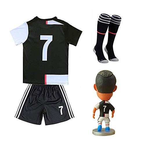 19 20#7 Soccer Jersey Kids Youth Football Shirt with Dolls Socks Name Birthday Gift for Boys Grils Black/White