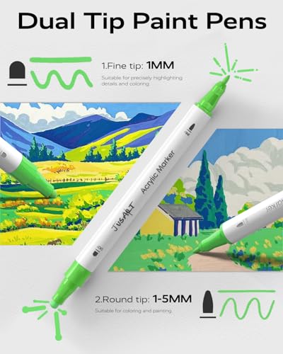 Image of JusArt Acrylic Paint Markers 24 Colors, Dual Tip Art Supplies for Rock | Acrylic Markers for Kids, Paint Pens for Wood Glass Fabric, School Supplies & Classroom Must Haves, Great Gift for Artists.