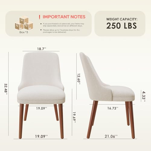 Image of MALOL Upholstered Dining Chairs Set of 6, High-Back Dining Room Chair with Wood Legs, Padded Kitchen Chairs for Dining Room /Restaurant /Cafe, Beige